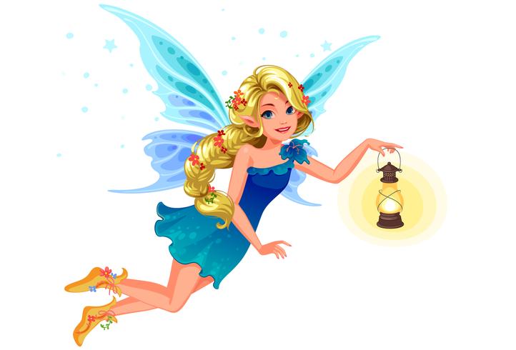 Beautiful blonde blue wing fairy vector