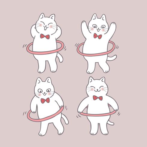 Cartoon cute cat playing hula hoop vector. vector