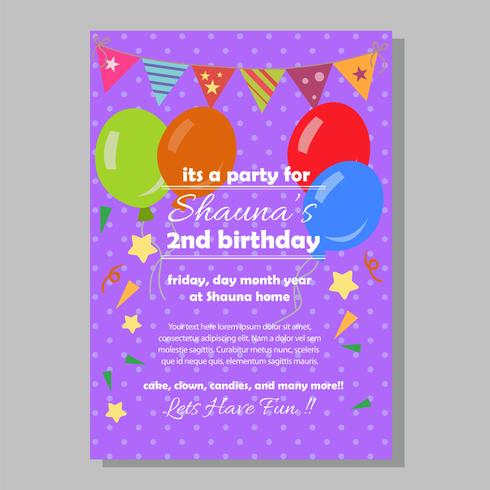 Plantilla de invitación de fiesta de cumpleaños con estilo plano vector