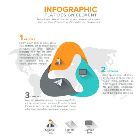 Triangular diagram, chart. Triangle with 3 steps, options, parts vector