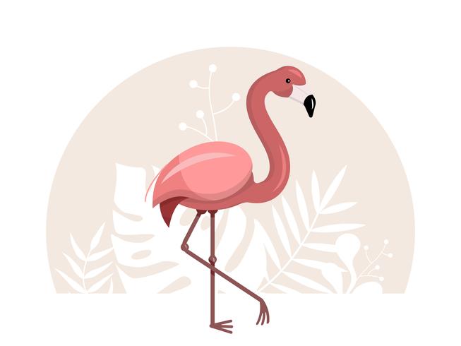 Pink flamingo with tropical  vector