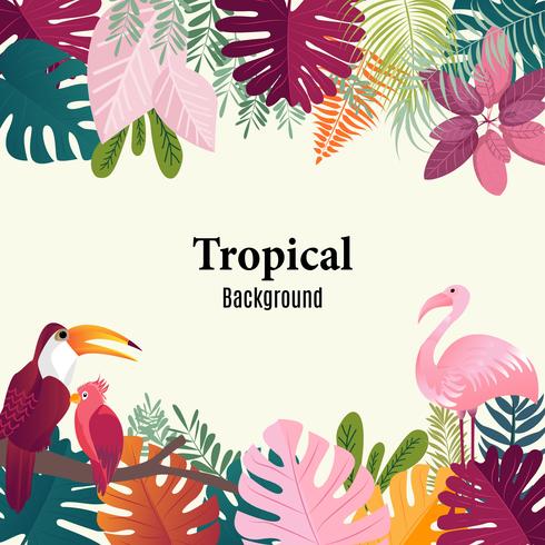 Banner de verano tropical hojas de palma aves vector de imagen.