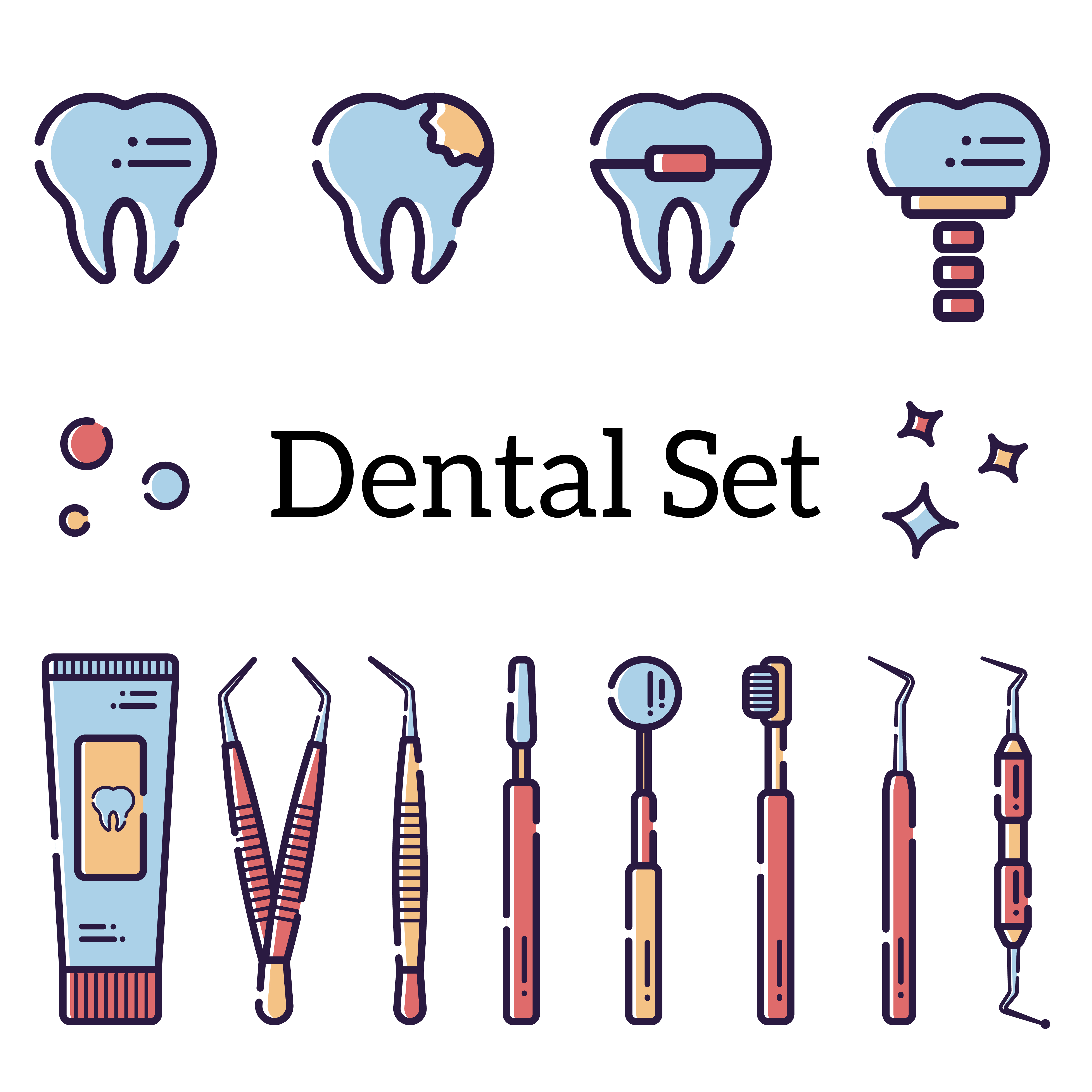 Flat dental instruments set 587934 Vector Art at Vecteezy