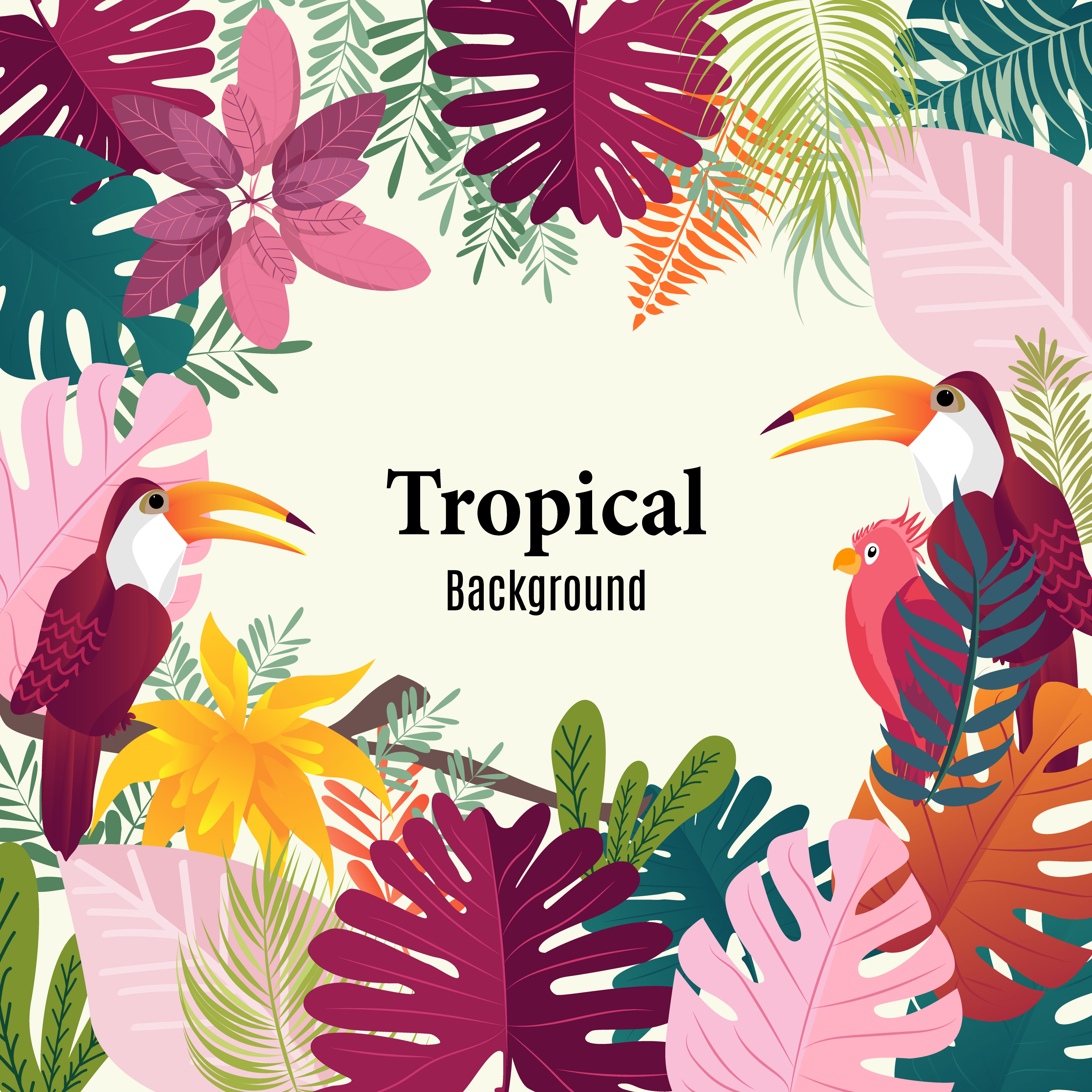Summer tropical banner palm leaves birds vector image. 587963 Vector