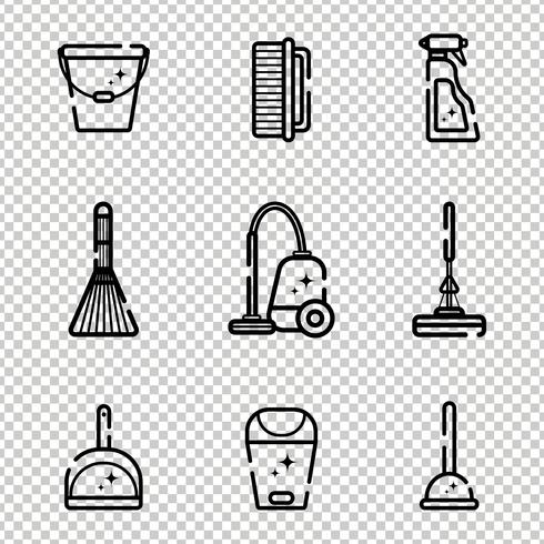 Vector set of flat icons for cleaning tools 