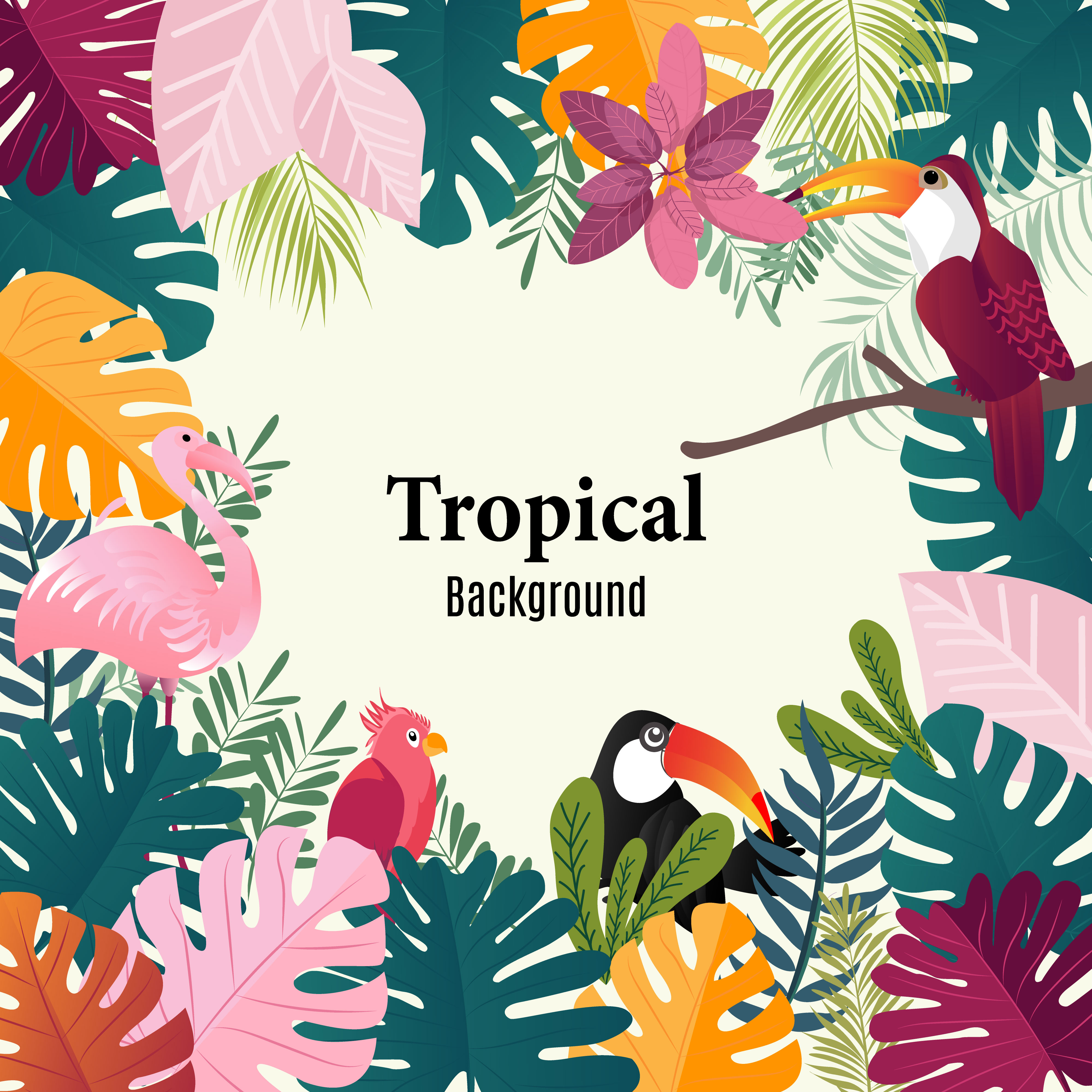 Summer Tropical Banner Palm Leaves Birds Vector Image Download Free Vectors Clipart Graphics