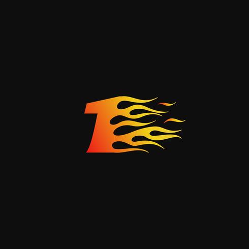 Number 1 Burning flame logo design template vector