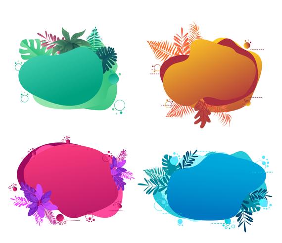  Banner template design, with liquid abstract geometric bubble with tropical flowers. vector