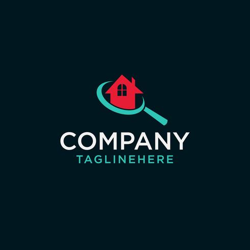 Home search logo - house with window and chimney and magnifier vector