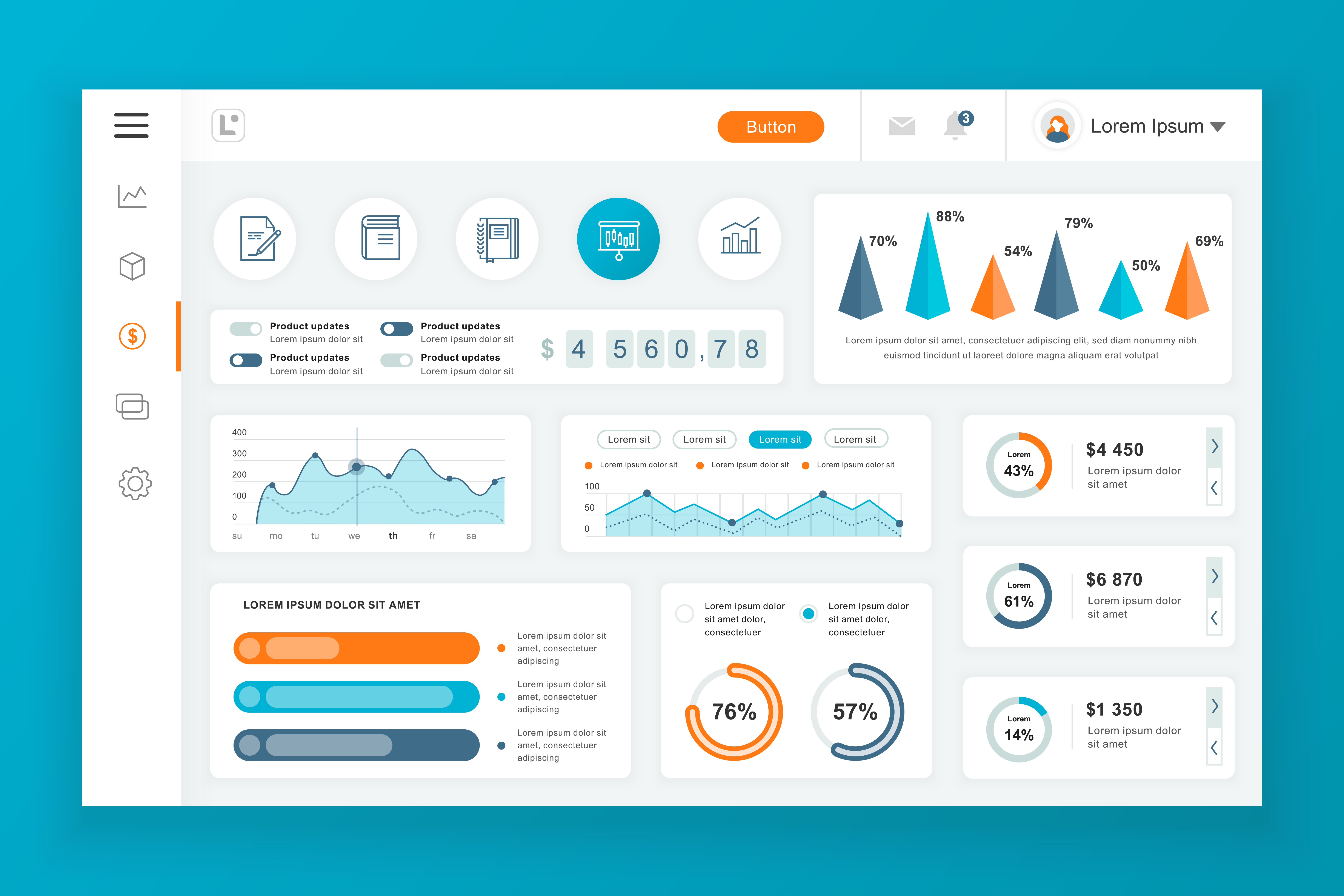 Dashboard Admin Panel Vector Design Template With Infographic Elements