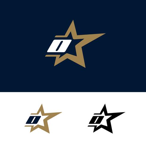 Plantilla de logotipo de letra O con elemento de diseño estrella. Vector Illustra