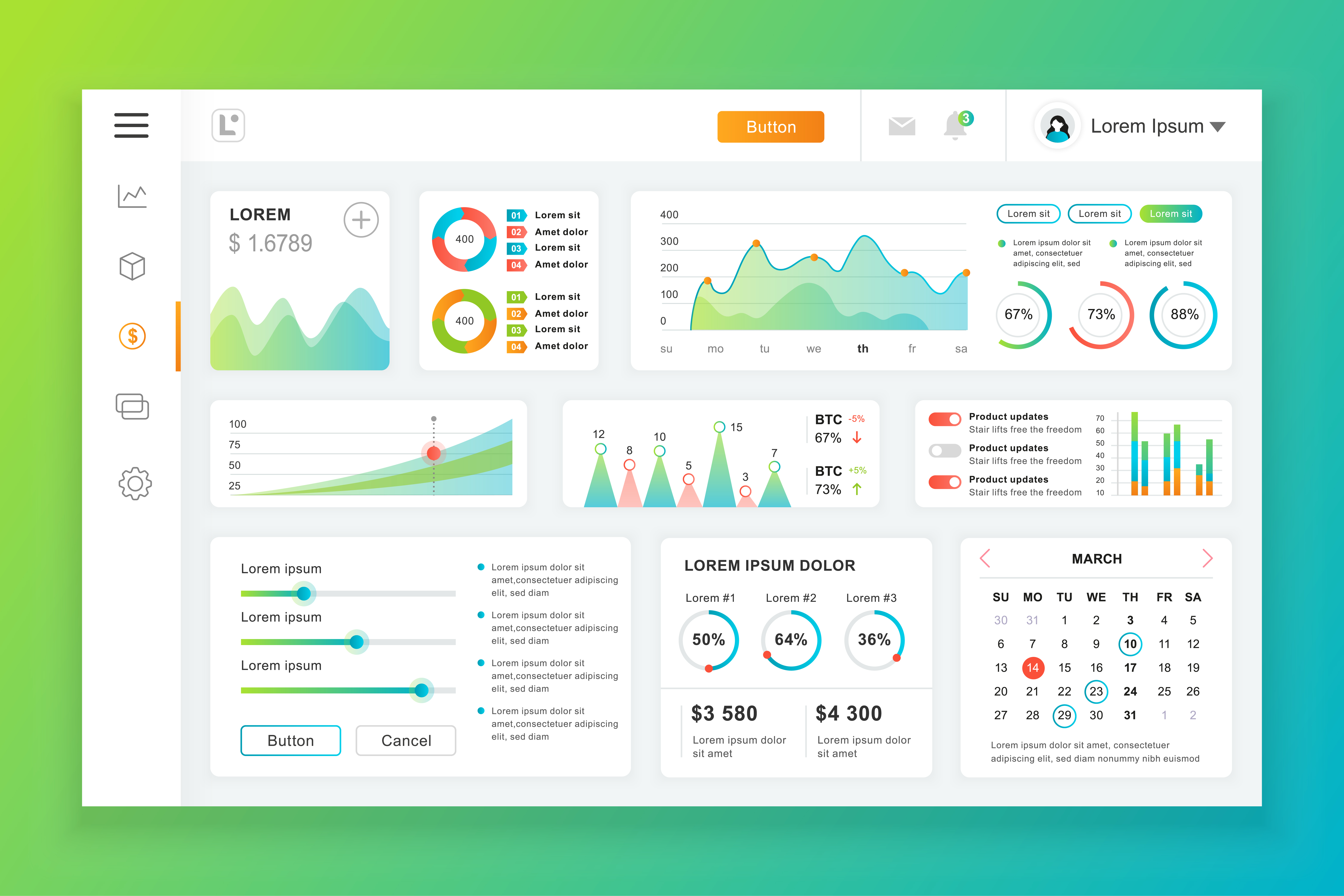 Dashboard Admin Panel Vector Design Template With Infographic Elements