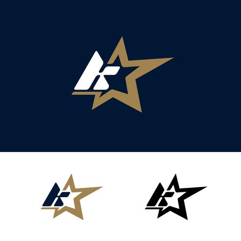 Plantilla de logotipo letra K con elemento de diseño estrella. Vector Illustra