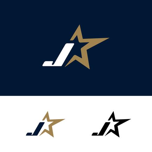 Plantilla de logotipo letra J con elemento de diseño estrella. Vector Illustra