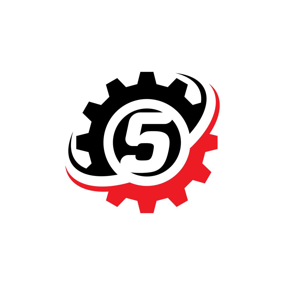 Number 5 Gear Logo Design Template vector