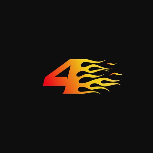 Number 4 Burning flame logo design template vector