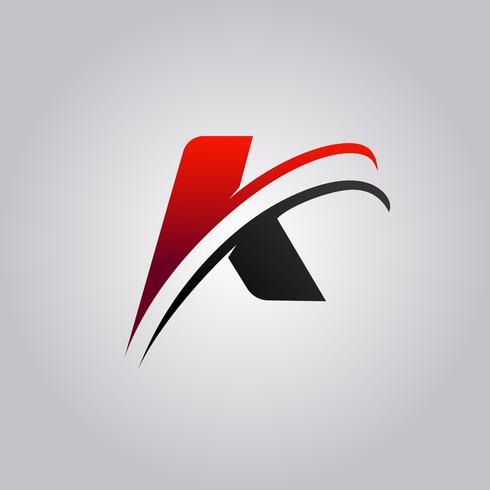 initial K Letter logo with swoosh colored red and black vector