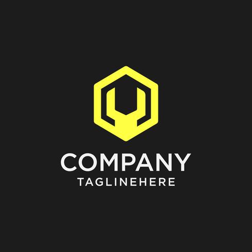 repair logo, wrench hexagon logo vector