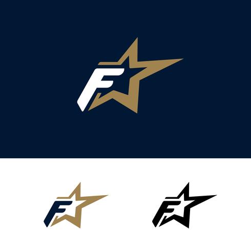 Letter F logo template with Star design element. Vector illustra