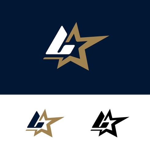 Plantilla de logotipo letra L con elemento de diseño estrella. Vector Illustra