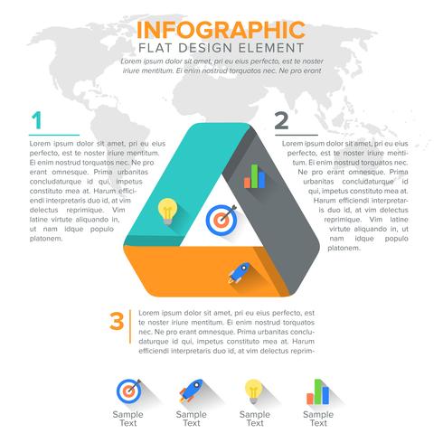 Triangular diagram, chart. Triangle with 3 steps, options, parts vector