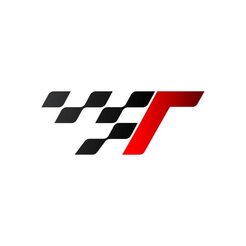 Letra T con logo de bandera de carreras. vector
