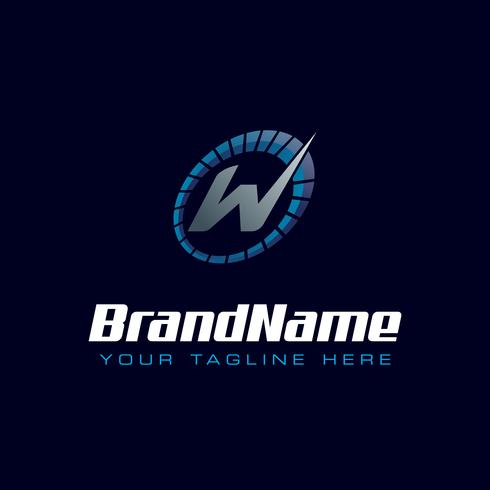 Letter W speedometer logo. Tachometer speed logo vector
