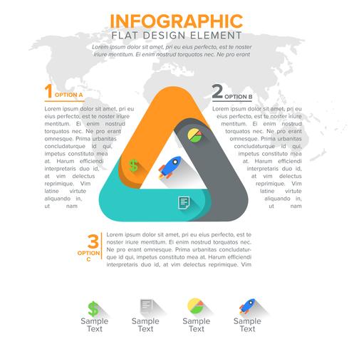 Triangular diagram, chart. Triangle with 3 steps, options, parts vector