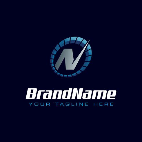 Letter N speedometer logo. Tachometer speed logo vector
