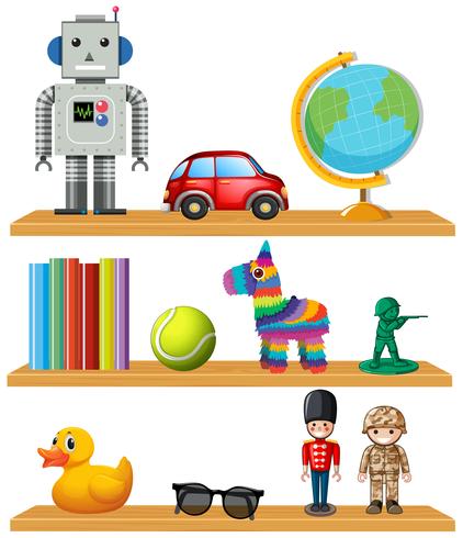 Children toys on shelf vector