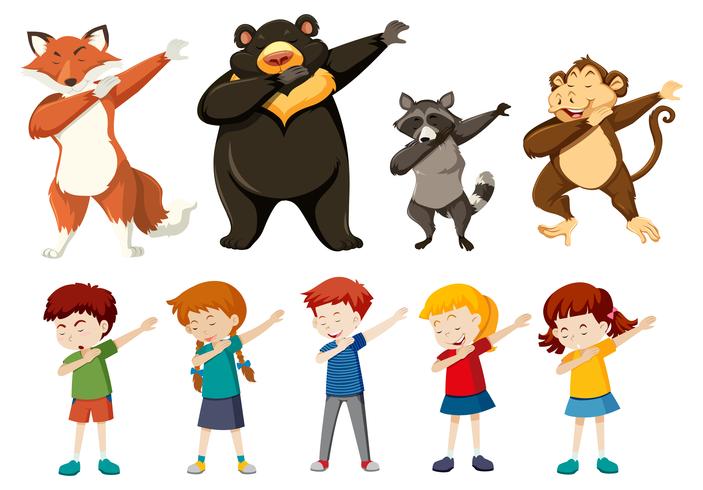 Conjunto de dabbing personas y animales. vector