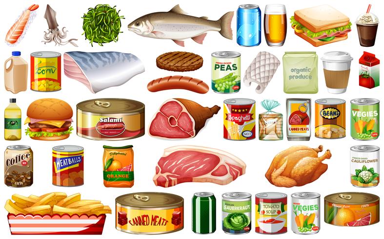 Conjunto de alimentos sobre fondo blanco vector