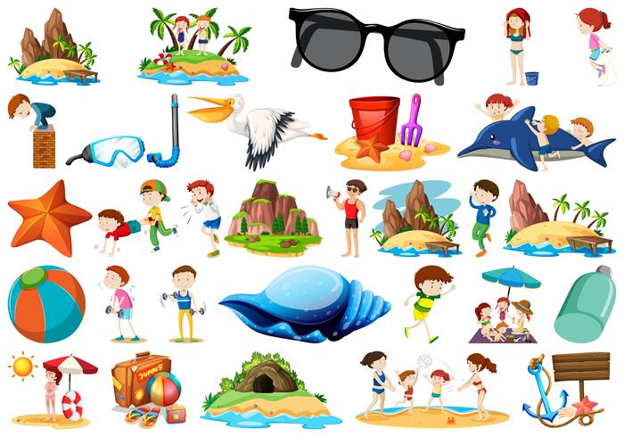 Set of summer object vector