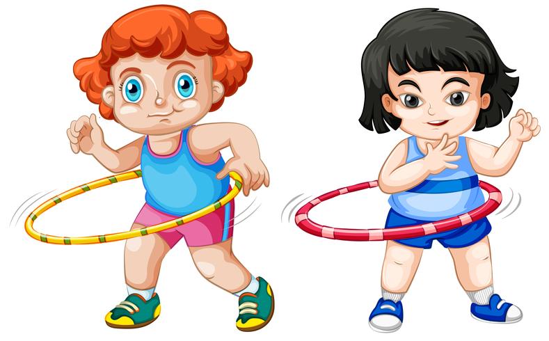 Conjunto de niños jugando hula hoop vector