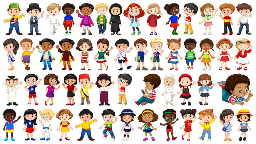 Conjunto de personajes infantiles internacionales. vector