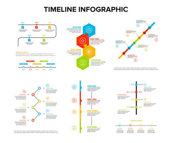 Timeline infographics design set with flat style , work flow or process diagram, flowchart, vector illustration