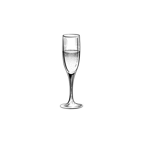 Drink champagne sign. Christmas party icon with wine glass. Hand vector