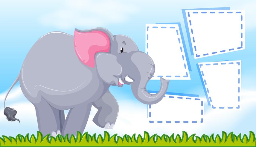 Elephant on note template vector