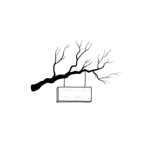 Wooden road sign on tree branch. Retro engraving plank signboard vector