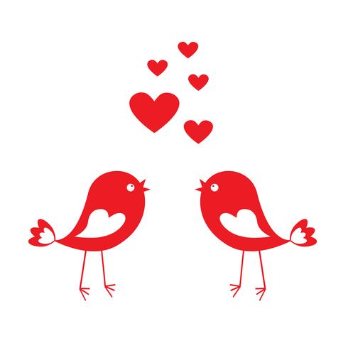 Me encantan los pájaros lindos con corazones rojos. vector