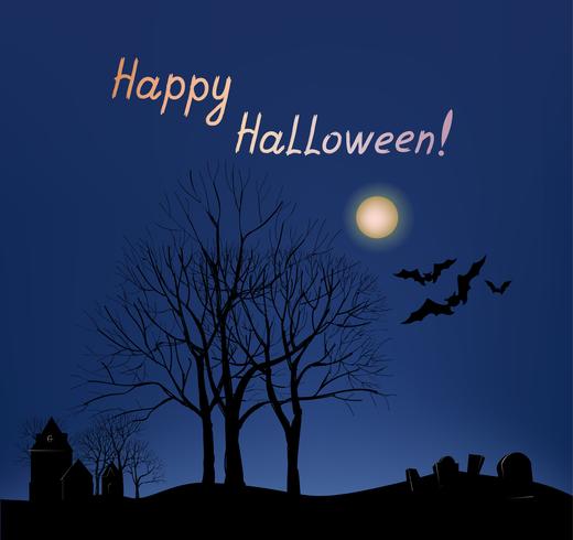 Halloween greeting card background. Holiday landscape with grave vector