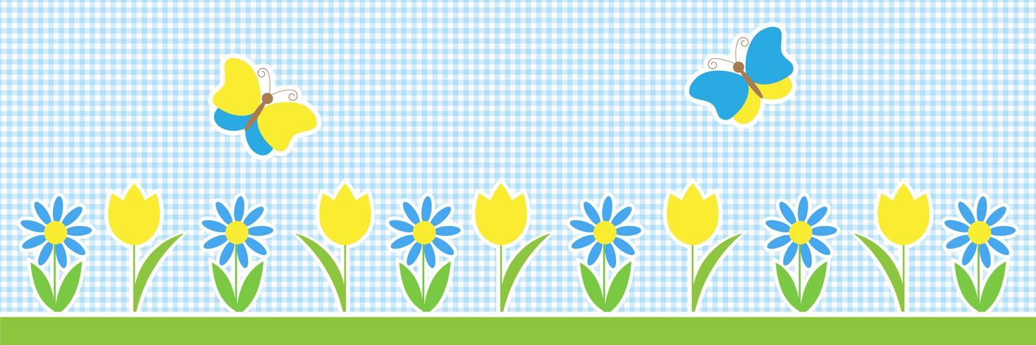 Vector  horizontal background with butterflies and flowers