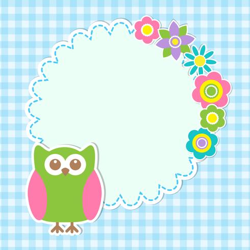 Round frame with cute owl and flowers vector