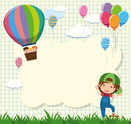 Border template with kids in balloon vector