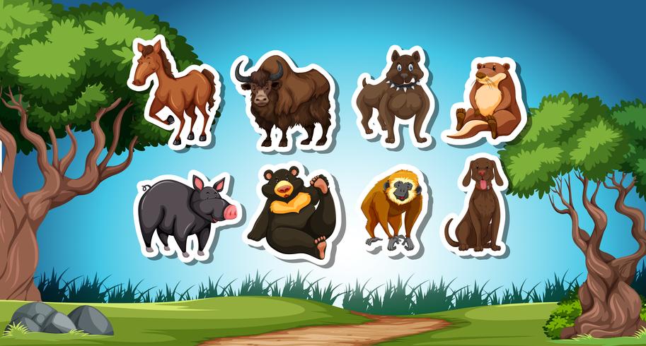 Set of wild animal sticker vector