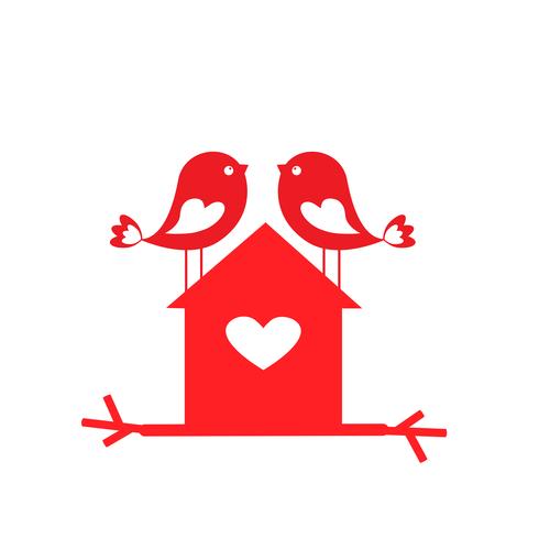 Love cute birds and birdhouse - card for Valentine day vector