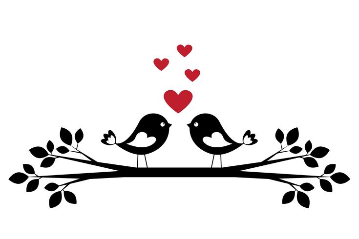 Silhouette cute birds in love vector