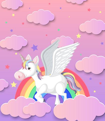 Unicornio lindo y fondo del arco iris vector