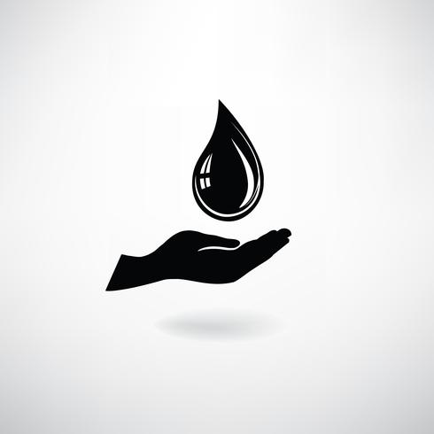 Drop icon in hand silhouette on a white background. Save water sign vector