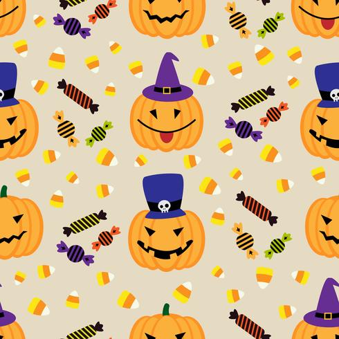 Fondo de Halloween con calabazas y dulces vector